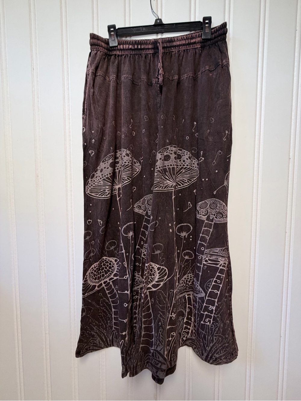 Himalaya Mushroom Print Wide Leg Pants L/XL Boho Hippie Festival